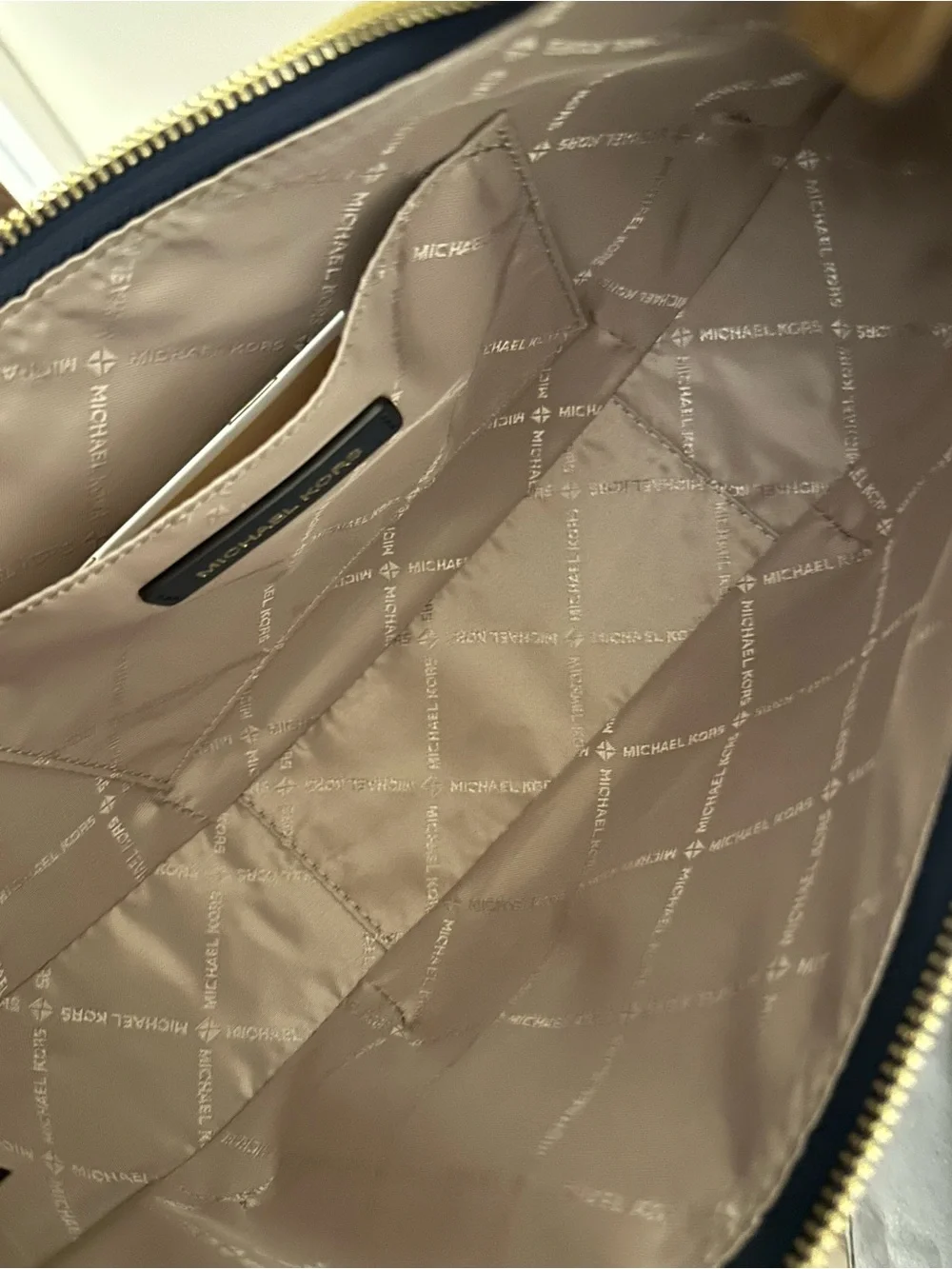 Michael Kors Navy Pebbled Leather Hobo with Gold-Tone Accents
